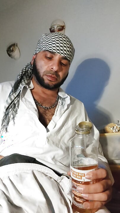 Dirtyjunkbro Dressed in Afghan Clothes, Cover Socks Piss in and Piss Drink