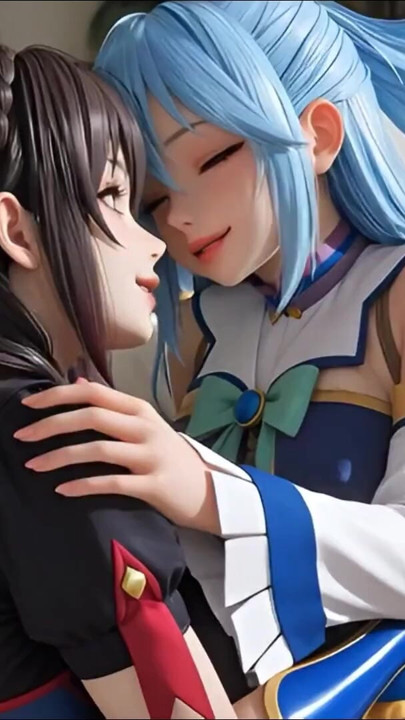 코노수바 소프트 쇼에서 레즈를 만지고 키스하는 SFW Aqua와 yunyun | 클립 1