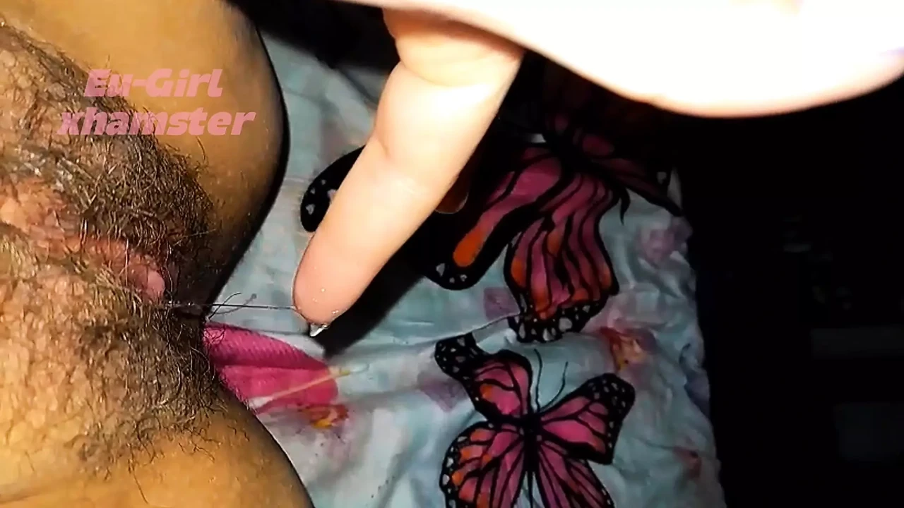 Sticking my fingers in my hairy pussy, I'm so wet to receive your cock