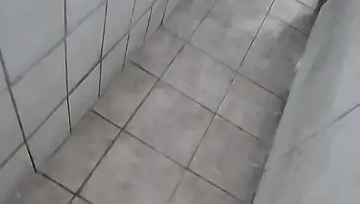 In the shower.
