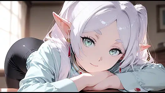 Фрирен пришла к своему боссу, чтобы попросить повышение. Фрирен занимается сексом со своим боссом. Хентай Фрирен косплей