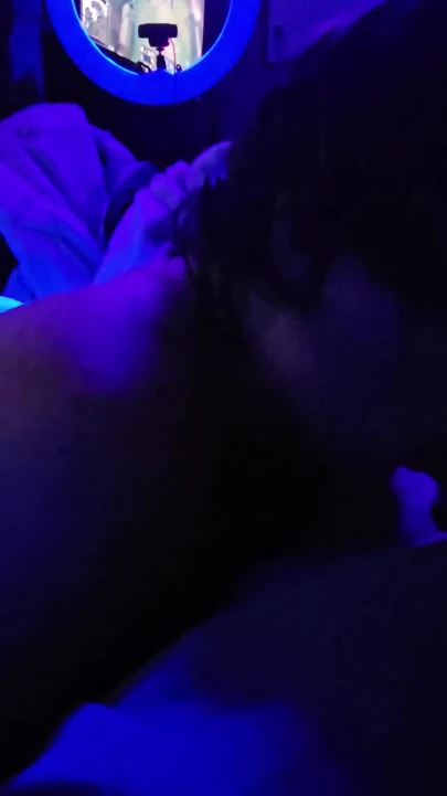Naked sucking cock under black light got mouthful | Clip 2