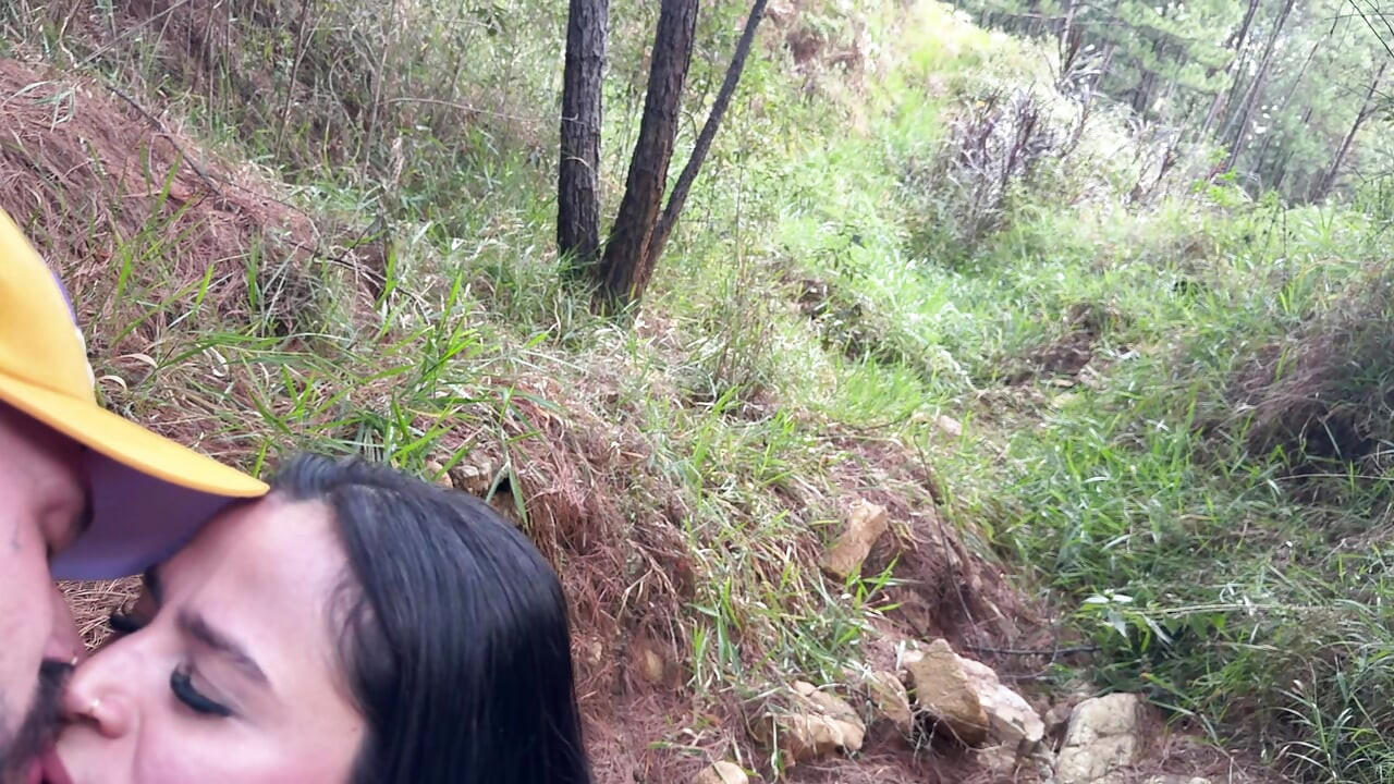 I went for a walk in the woods with my girlfriend and her friend sucks my cock Takes out my milk