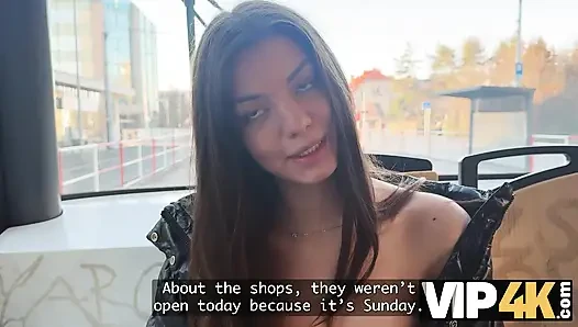 VIP4K. Two pretty Lesbians don't mind to having a Threesome with a stranger from the train