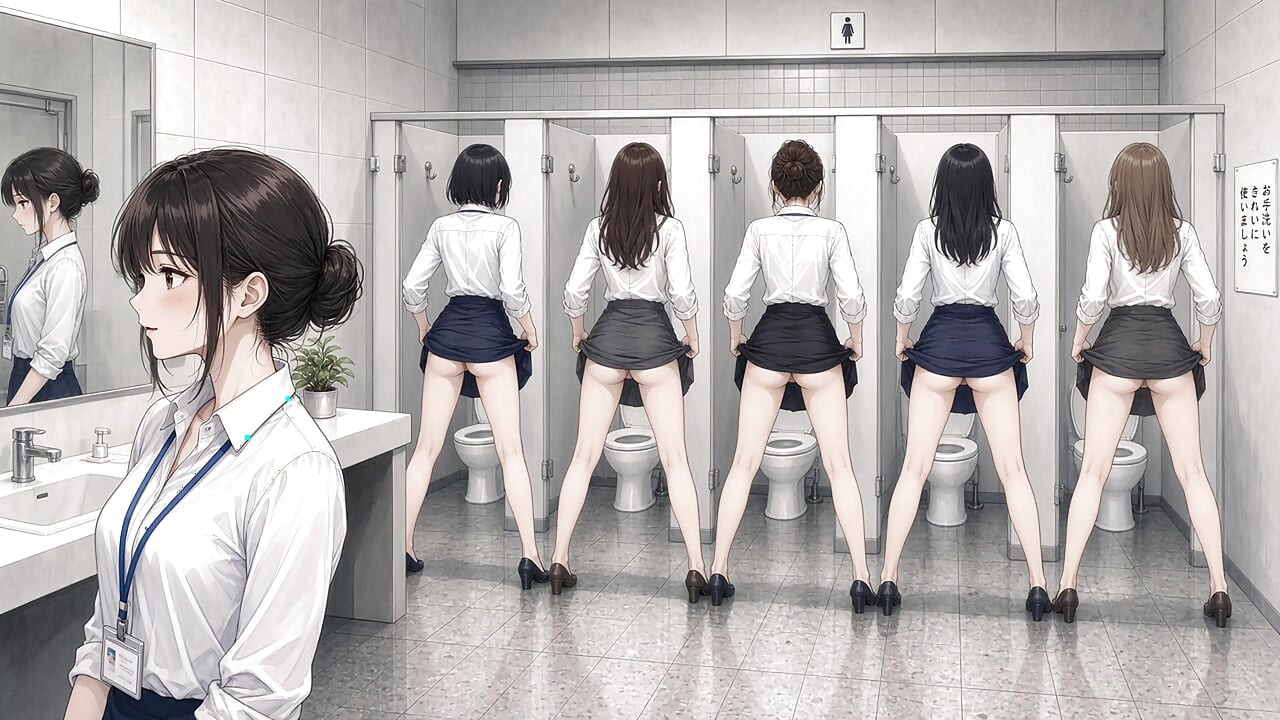 Office lady nude in the women's office restroom