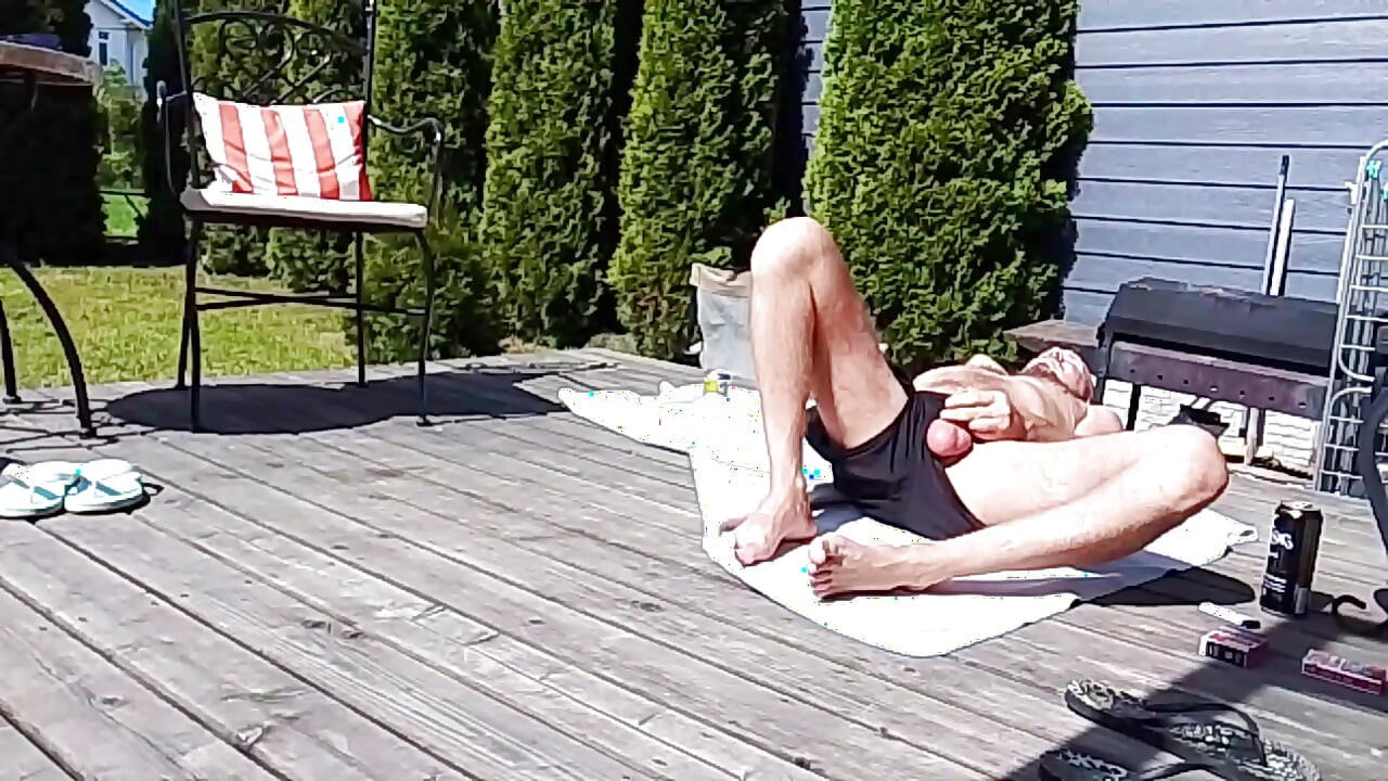 Family vacation with stepmom in the backyard in front of neighbors