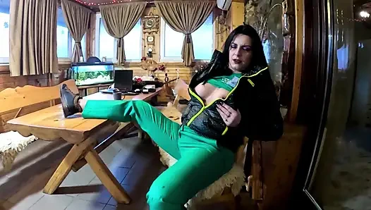 Green Downjacket Tease Smoking, Humiliation & Messy Cum Play