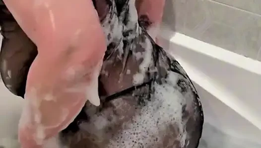 Stepmom Takes A Bath in Stockings and Sexy Lingerie, Wet Big Ass