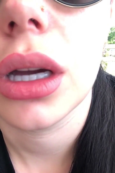 Sexy big lip lick & lip smelling & kiss & glasses fetish on the lake