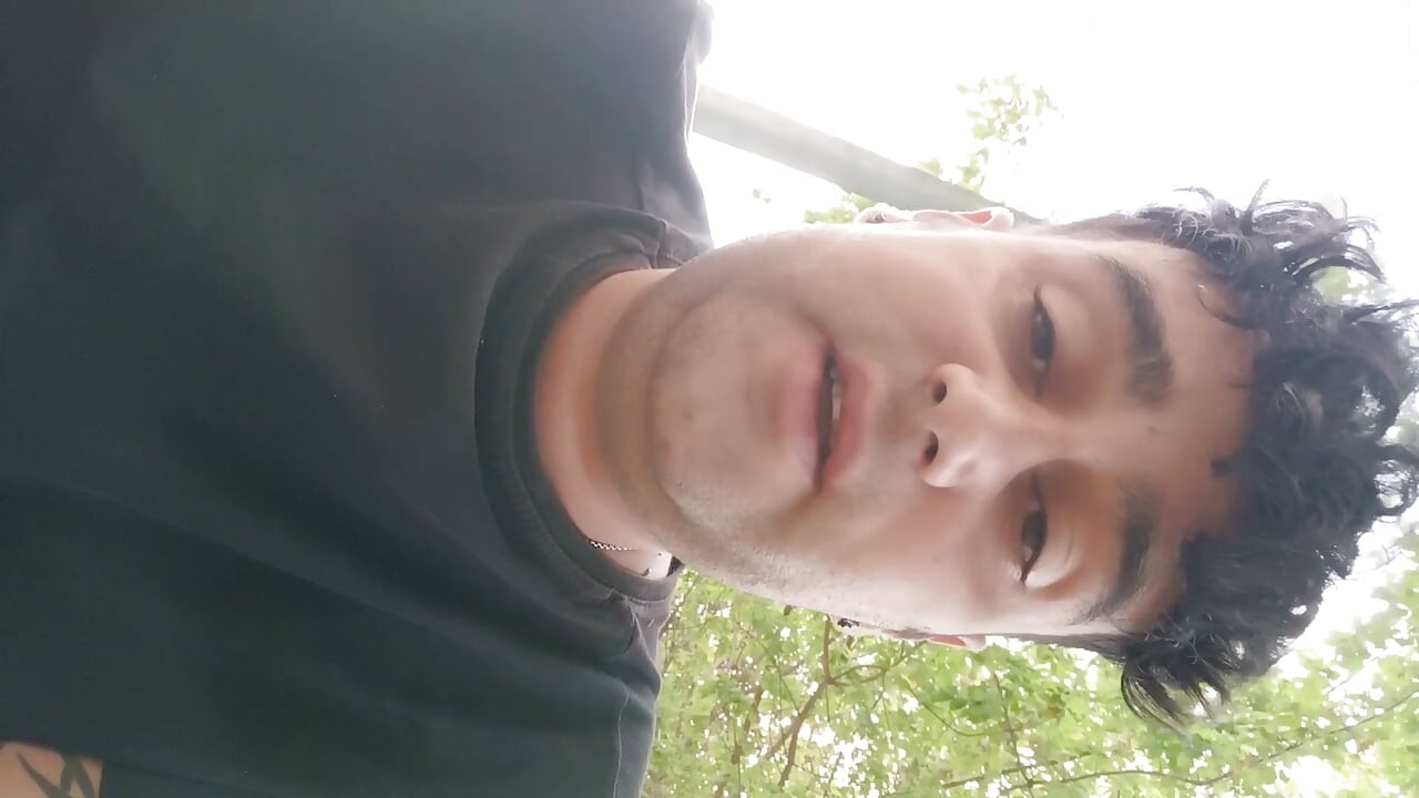 Smoking Outdoor and Showing Balls and Soft Uncut Cock