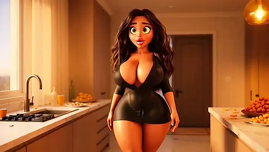 Hot Curvy Married Brazilian Wife Secretly Fucked by Young Neighbor in Kitchen Before Guests Arrive (AI generated)