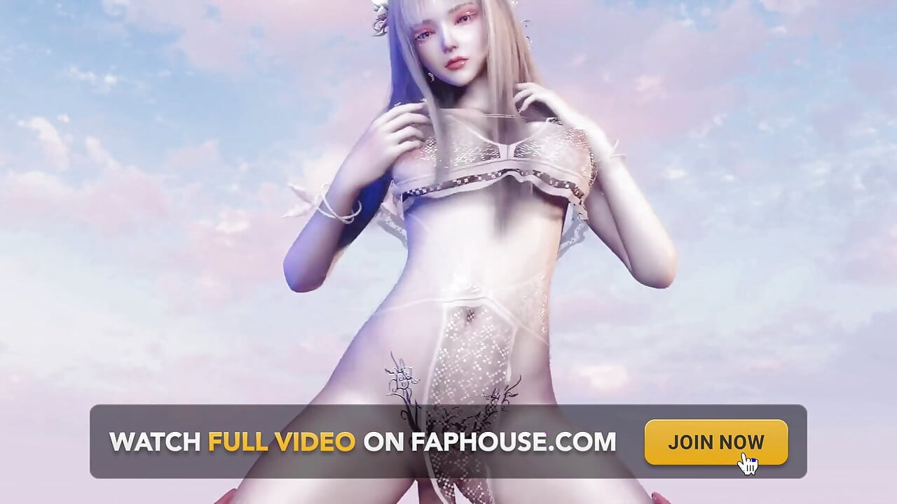 3D cosplay-modell mit dicken möpsen, das auf dem großen schwanz sitzt