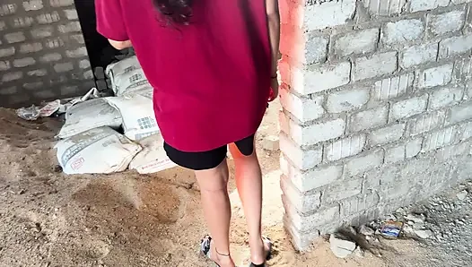 Outdoor sex in under construction building with cute girl, tight pussy sex