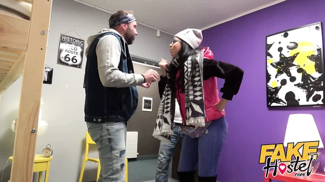 Fake Hostel Spanish couple cuckold girlfriend squirts