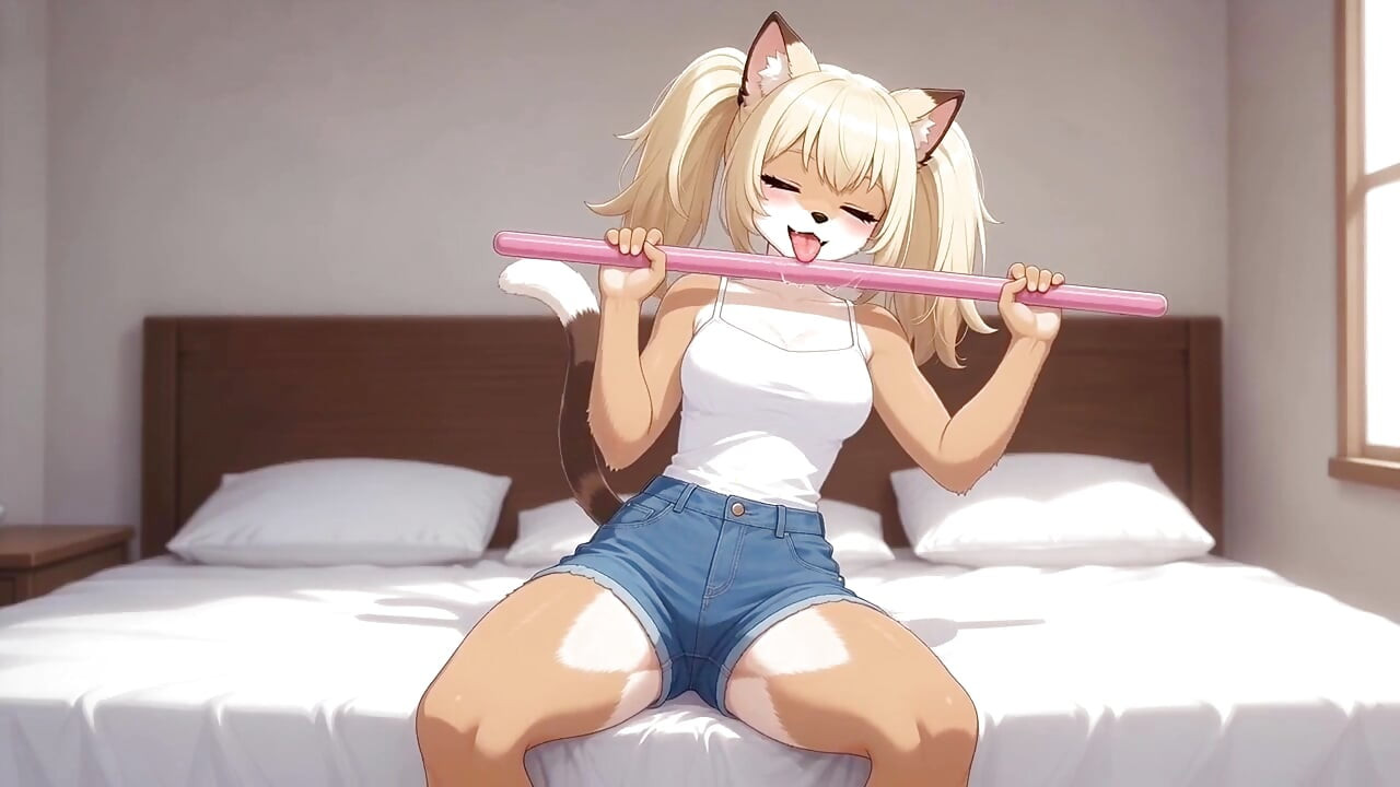 Sexy Furry Jerked Off in Front of Me - Shaking Butt, Wet Pussy & Pink Stick Masturbation