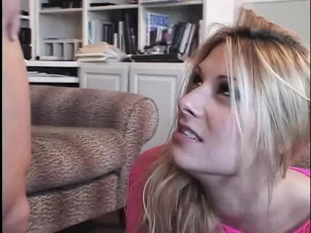 Cute blonde with small tits gets double penetrated by two hunks on the sofa