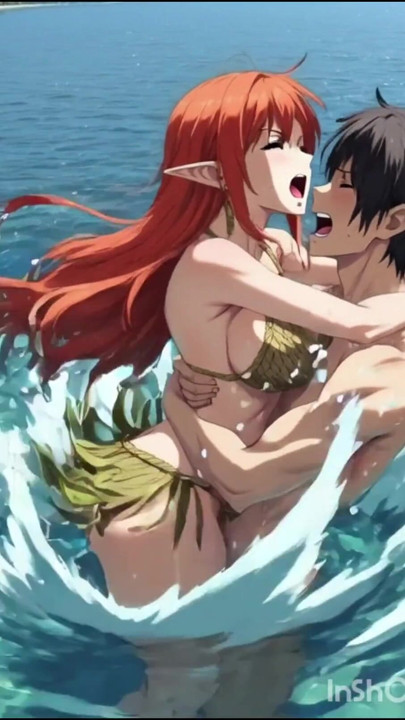Redhead anime hentai girl fucks in the water | Clip 2