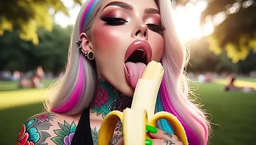 Tattooed Big Boobs Babe Masturbates in Public Park and Squirts