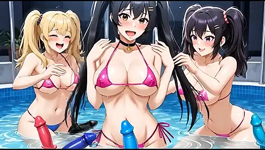 Havuz kenarındaki hentai hatun her oyuncakla kendini sikiyor - ıslak ve yüksek sesle inliyor