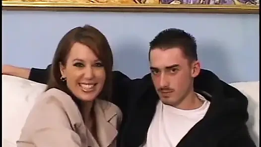 Guy drills brunette with perfect tits on couch