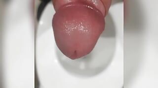 Conciërge masturbeert na het werk in het toilet