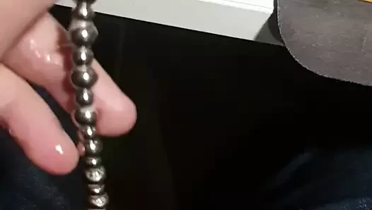 Penetrating my dick with beaded sound