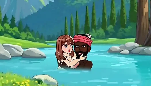 22-year-old Sabina fucked a big cock in the village man in the pond and dropped the water of the penis. Black thick cock.