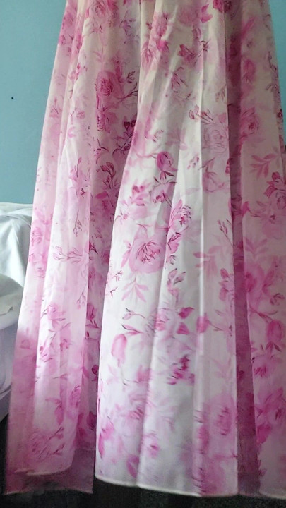 Shemale in a Silky seethrough floral fleared chiffon skirt