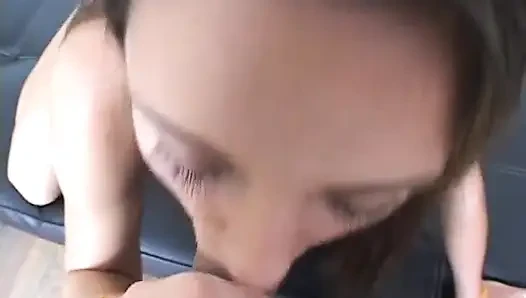 Brunette sucks and gets an anal creampie