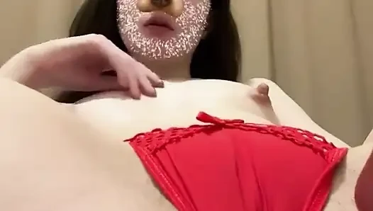 Dildo Vibratörünü Kırmızı Külotuma Sokarak Vajinam Heyecanla Islanıyor