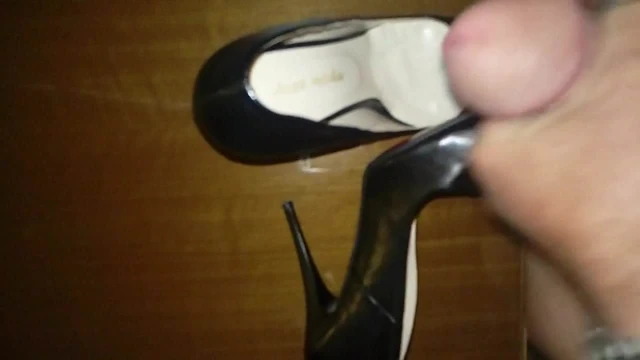 Cumming into my wife's black stilletto pumps