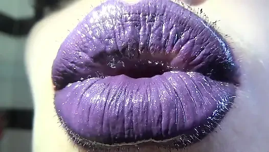 Purple glossy lips! Kissing and duck face fetishes!!