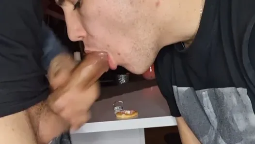 Sucking dick with cumshot and cumeating