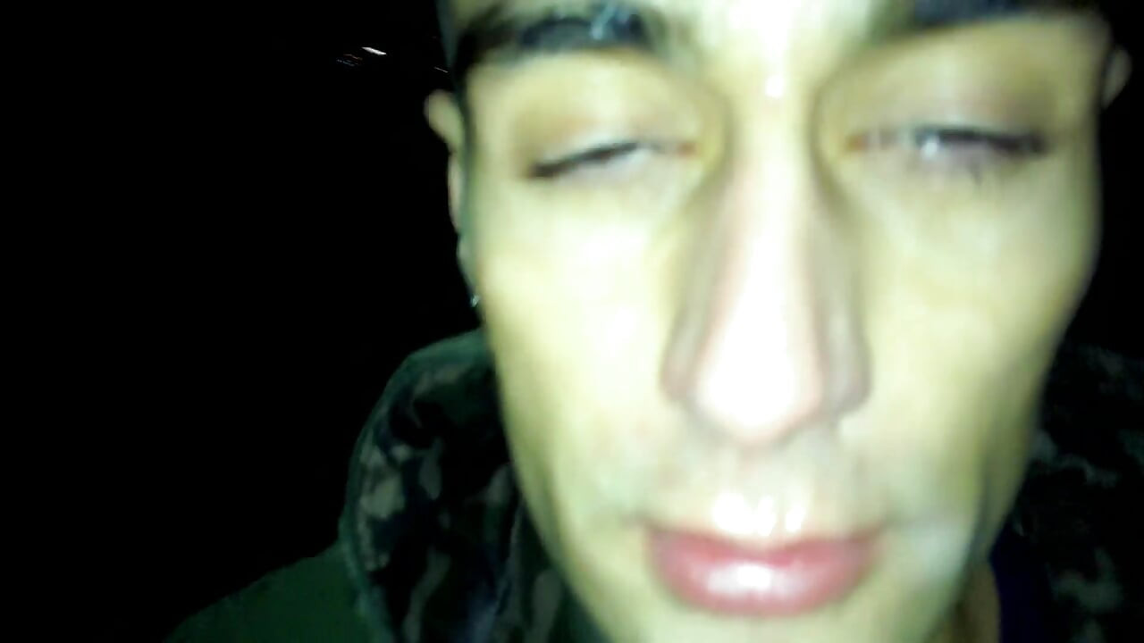 Night Outdoor Walking with Face Covered by Cum and Cum Tasting (full Vid)