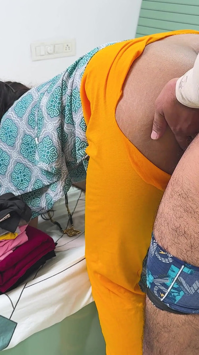 Komal was cleaning her mistress Madam's house, folding her clothes and the owner started kicking her ass from behind. | Clip 1