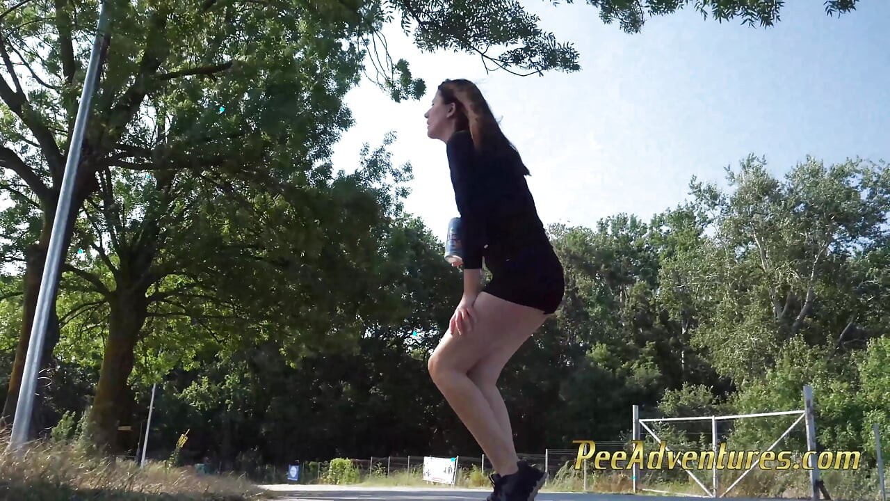 Pee trough my short shorts - Changing her wet clothes outdoor