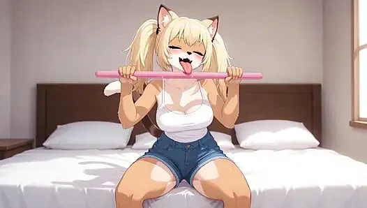 Sexy Furry Jerked Off in Front of Me - Shaking Butt, Wet Pussy & Pink Stick Masturbation