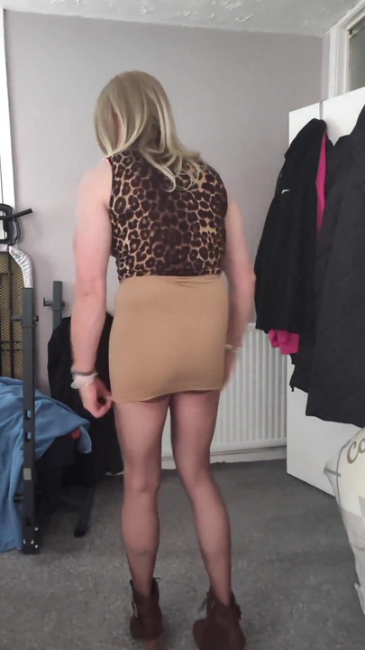 Captivating moment from "Pantyhose and a skirt bulge"