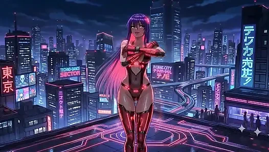 Punk tarzında şehvetli cyberpunk kız - birden fazla ateşli sahne