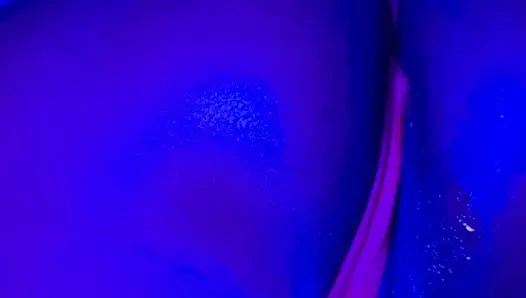 Ebony Goddess Leaking: Neon Thong & Dildo Squirt