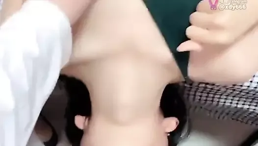 Asian girl getting a throat fuck,  all the way in