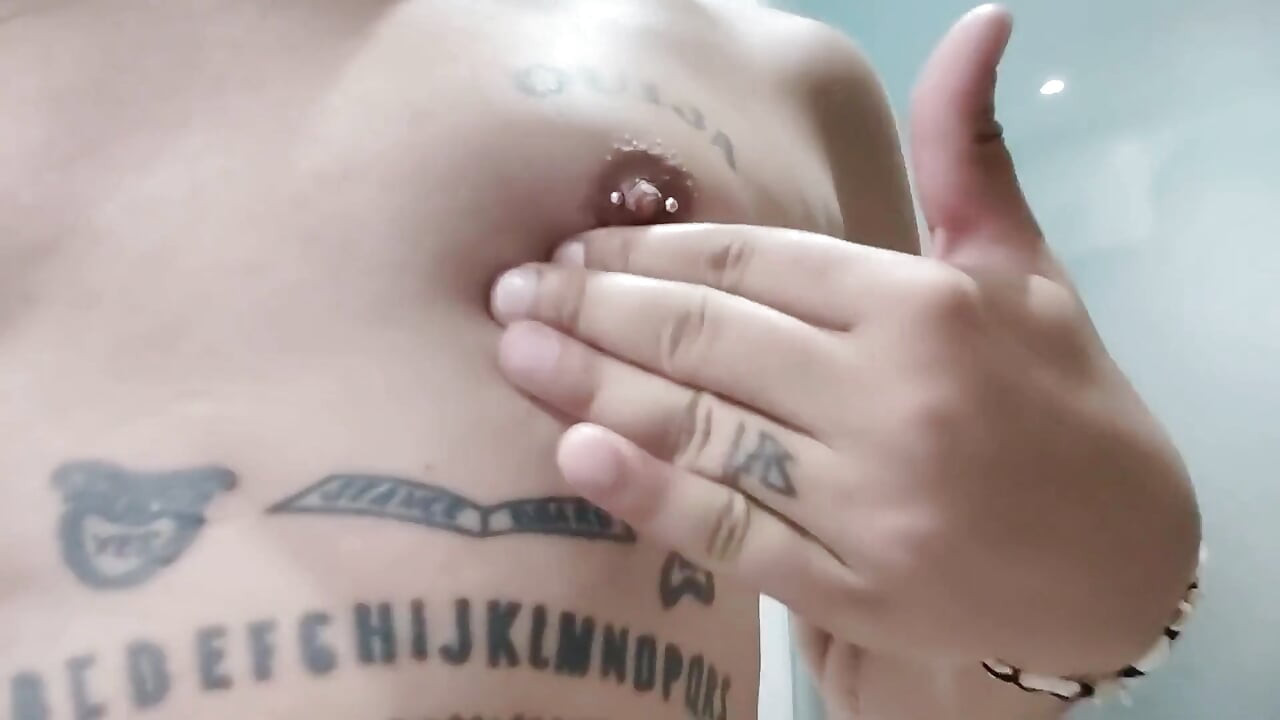 Showing Tattooed Breasts and Pierced Nipples - Squeezing and Touching Breasts - Tits Play