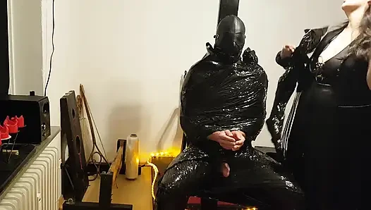 Foil Bondage Slave Part 2 - Cling Film Mummified and Edged to Madness