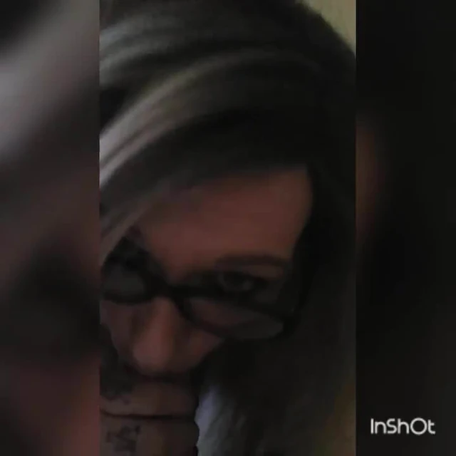 Blonde tattooed slut gives blowjob