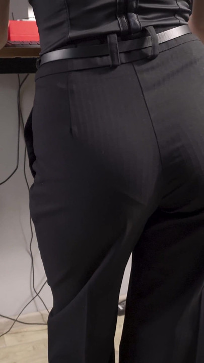 Amateur Secretary In Office Trousers Teases Her Visible Panty Line