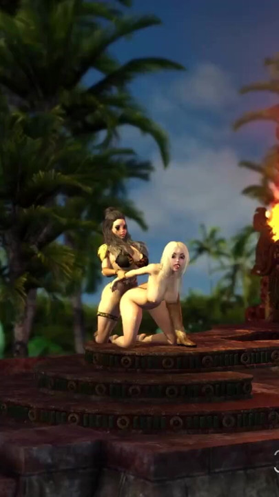A sexy blonde has anal sex with 3d hot dickgirl on island | Clip 3