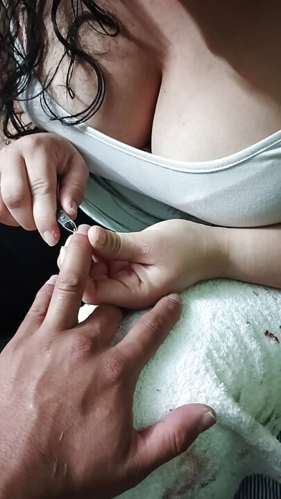 I can't resist touching the manicurist's tits