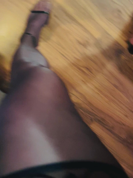 Stroking my cock in a short black dress, stockings and heels