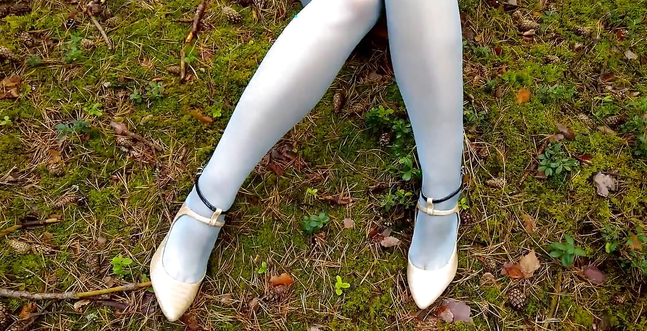 Golden Showers in The Deep Woods - While Dressed in Glossy, Blue, Crotchless Pantyhose