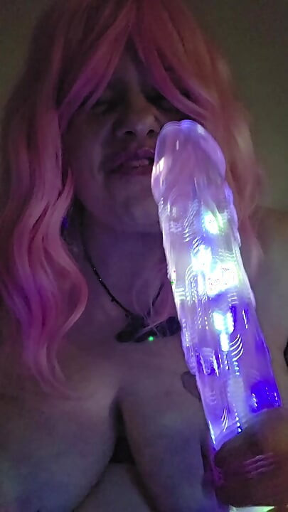 Sucking on my Lighted Dildo